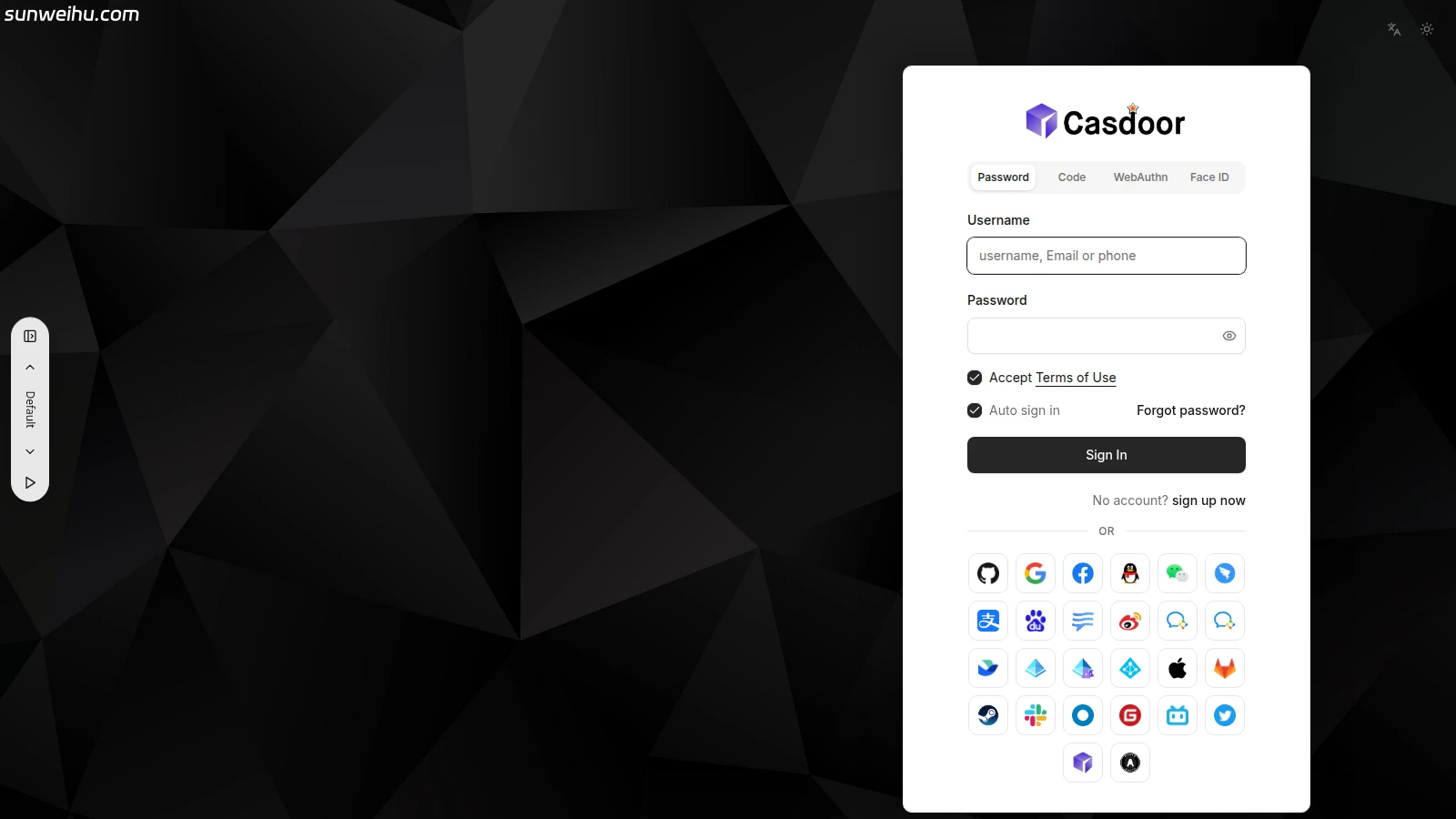 Casdoor 亮色主题登录页,与应用品牌一致